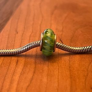 PANDORA Retired Green Striped Murano Glass Charm